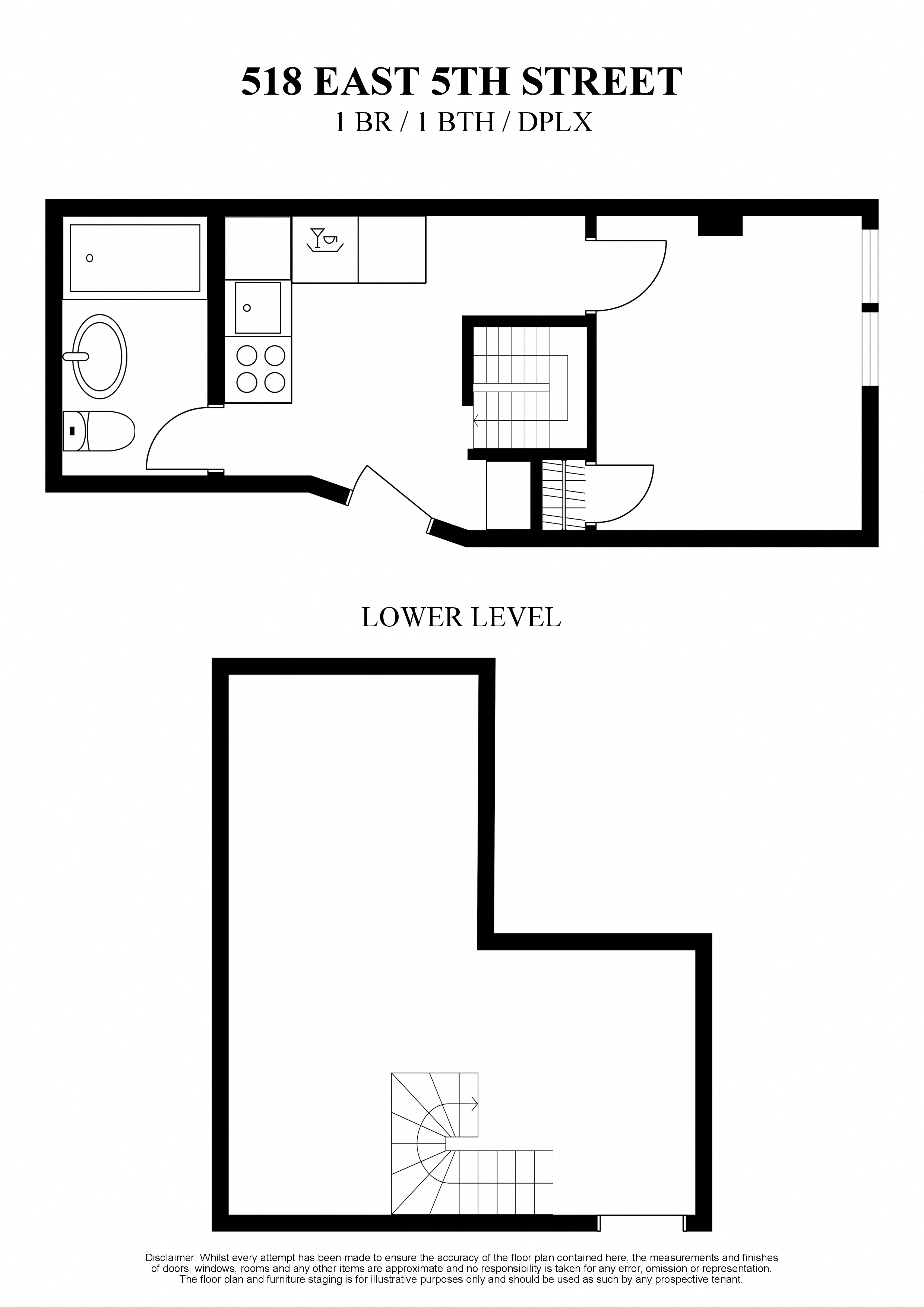 Floor plan for 1 bed, 1 bath, 400 sqft
